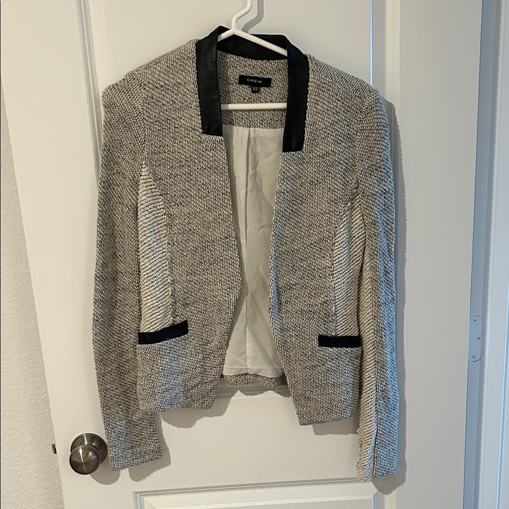 DREW Black Trim Gray Textured Open Blazer